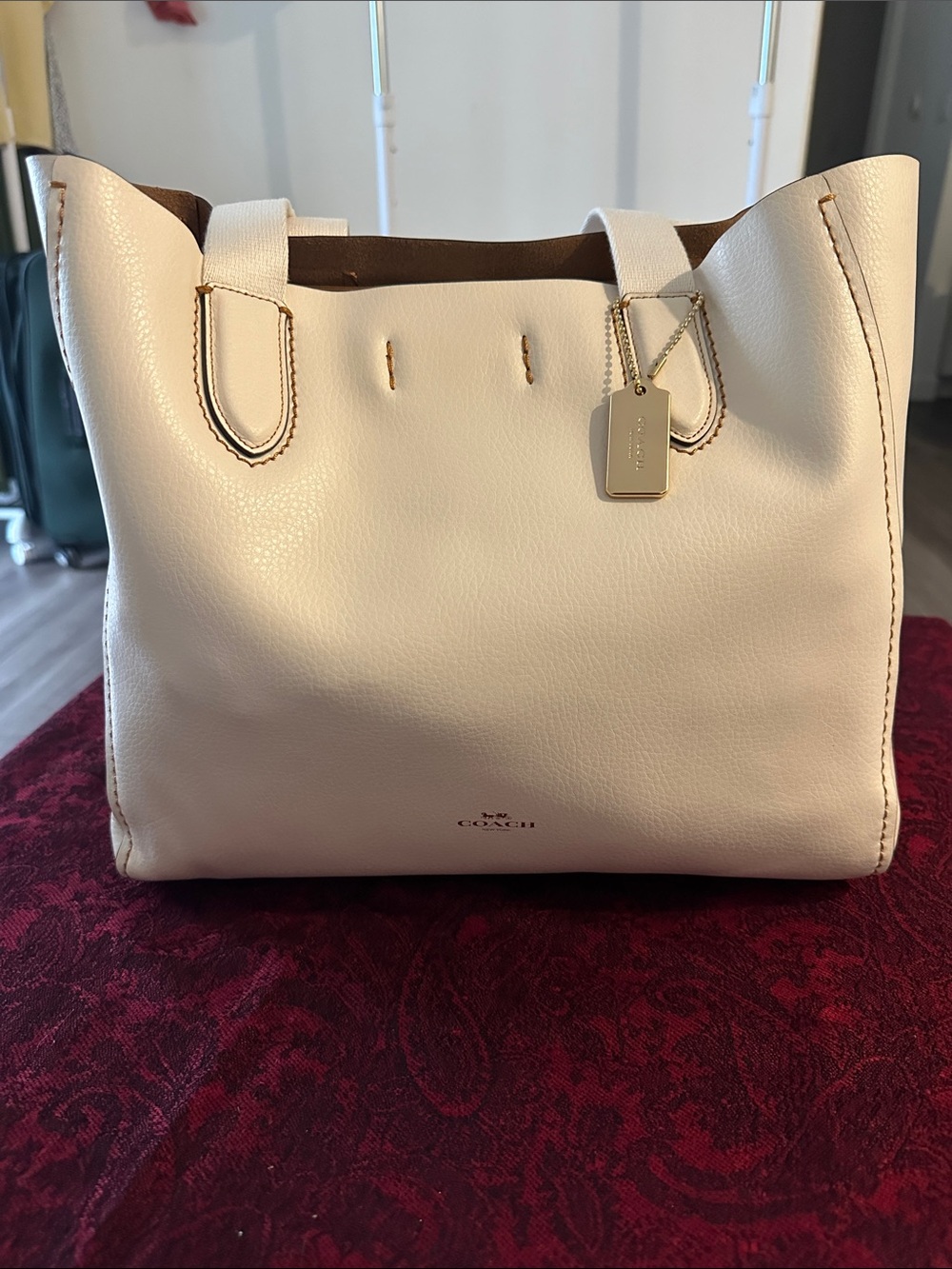 Coach Ivory Leather Tote with Gold Tag
